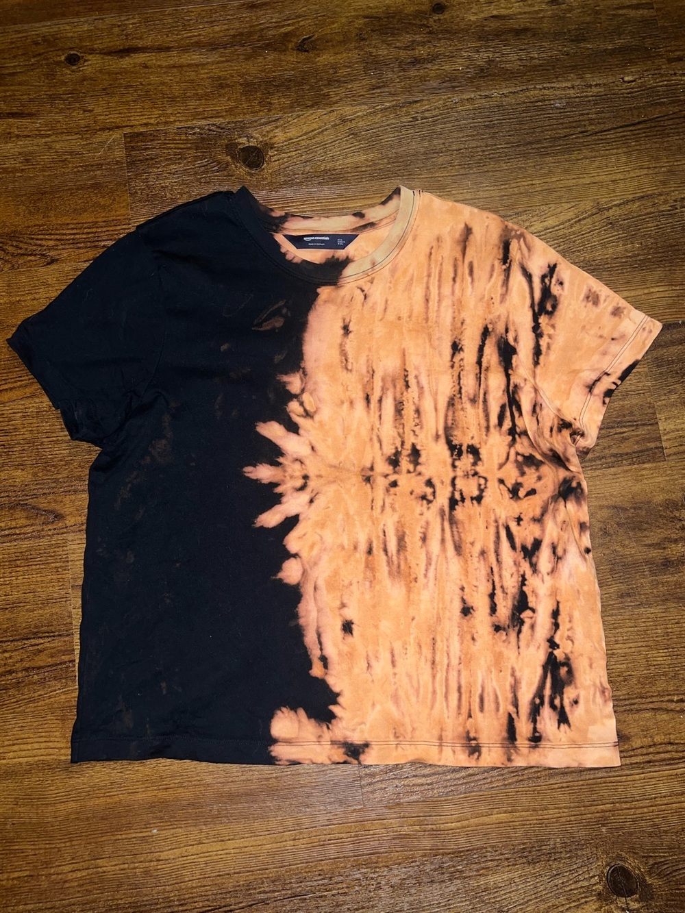 Handmade Black Tie Dye Shirt Split Dye Orange Short Sleeve Goth Grunge Size XL - Picture 5 of 9